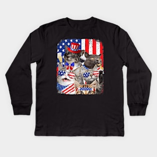 Funny Cat Patriotic USA Cat Lovers Cat Happy 4th July Kids Long Sleeve T-Shirt